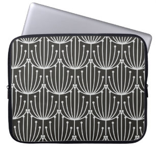  Abstracte flora in zwart-wit patroon Laptop Sleeve