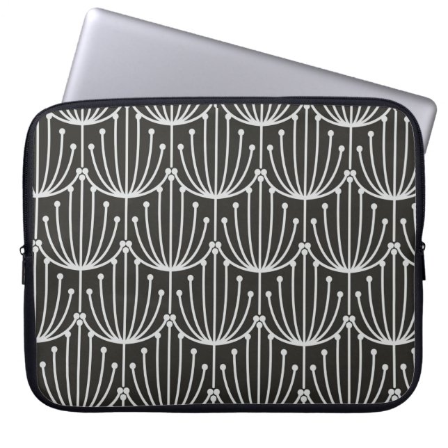  Abstracte flora in zwart-wit patroon Laptop Sleeve (Voorkant)