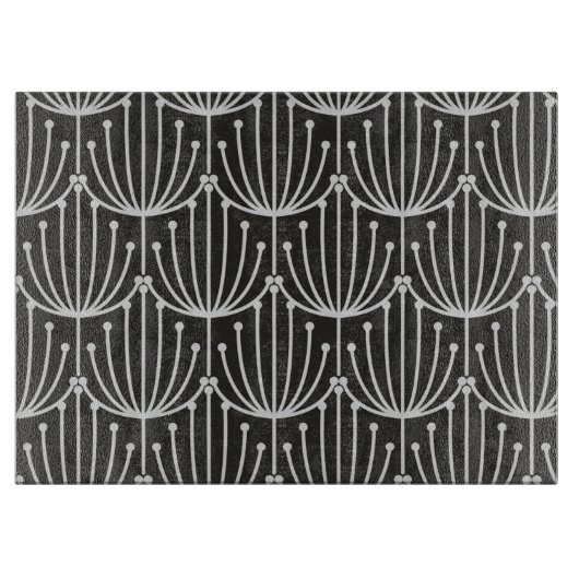 Abstracte flora in zwart-wit patroon Snijplank (Voorkant)