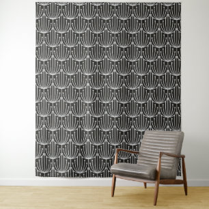  Abstracte flora in zwart-wit patroon Wandkleed
