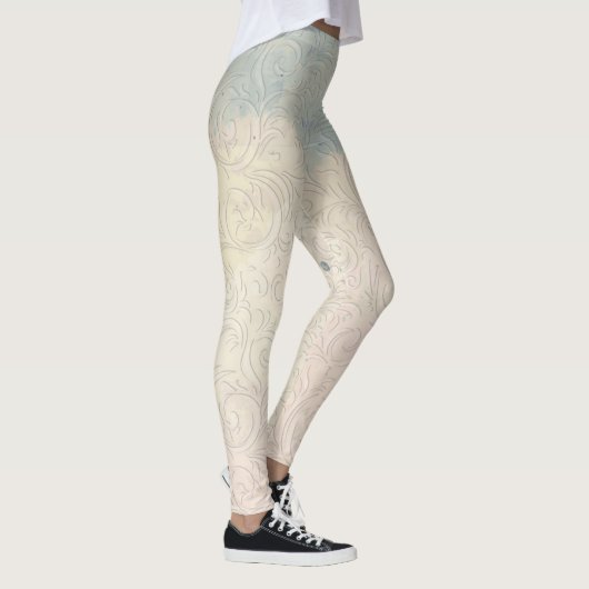 Abstracte flora op blauwe en witte verloopzalen leggings (Rechts)
