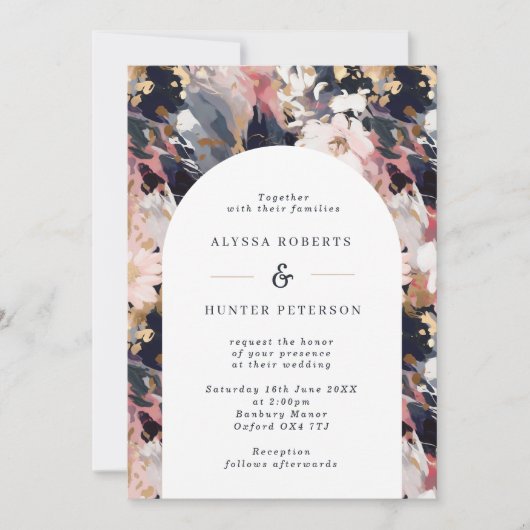 Abstracte Floral Arch Wedding met Blush & Navy Kaart (Voorkant)