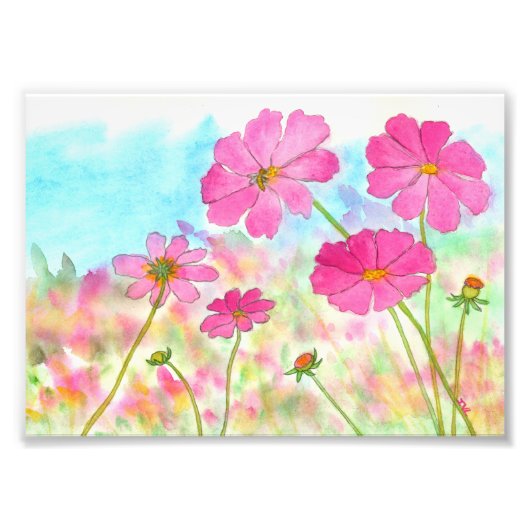 Abstracte Floral Art Pink Cosmos Wilde Flowers Foto Afdruk (Voorkant)
