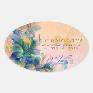 Abstracte Floral Background Blue en beige Ovale Sticker