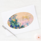 Abstracte Floral Background Blue en beige Ovale Sticker (Envelop)