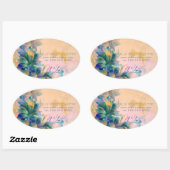 Abstracte Floral Background Blue en beige Ovale Sticker (Vel)