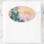 Abstracte Floral Background Blue en beige Ovale Sticker (Tas)