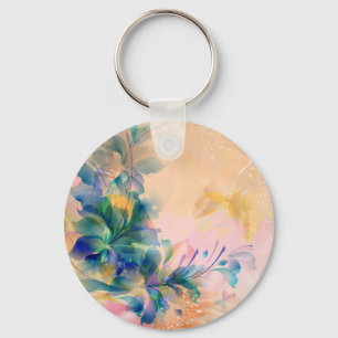 Abstracte Floral Background Blue en beige Sleutelhanger