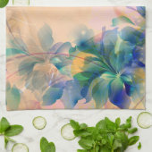 Abstracte Floral Background Blue en beige Theedoek (Gevouwen)