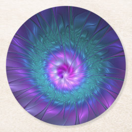 Abstracte Floral Beauty Colorful Fractal Art Flowe Ronde Kartonnen Onderzetter