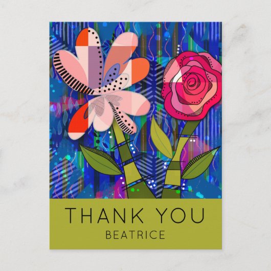 Abstracte Floral Bedankt Aangepaste tekst Briefkaart (Voorkant)