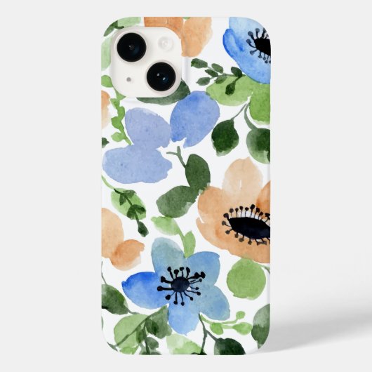 Abstracte Floral Blue, Blush, groene Waterverf Case-Mate iPhone Case (Achterkant)