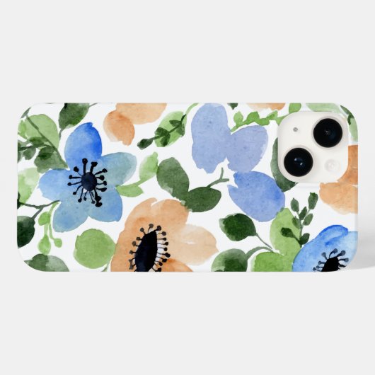 Abstracte Floral Blue, Blush, groene Waterverf Case-Mate iPhone Case (Achterkant (horizontaal))