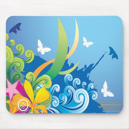 Abstracte Floral Butterfly Mousepad Muismat (Voorkant)