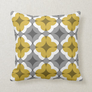 Abstracte Floral Clover Pattern in Mustard and Gre Kussen