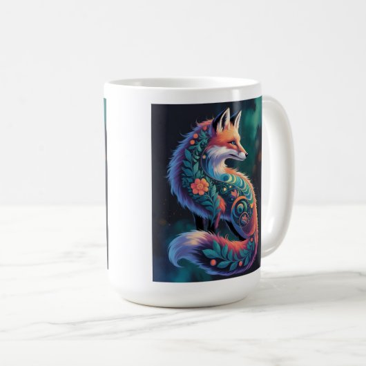 Abstracte Floral Fox Art Koffiemok (Voorkant rechts)