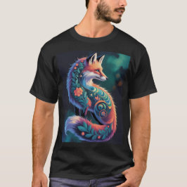 Abstracte Floral Fox Art | Levendige  vos T-shirt
