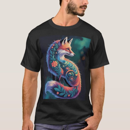 Abstracte Floral Fox Art | Levendige  vos T-shirt (Voorkant)