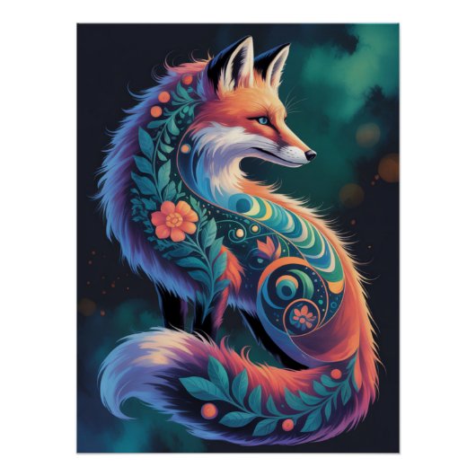 Abstracte Floral Fox Art Perfect Poster (Voorkant)