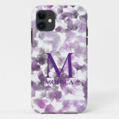 Abstracte Floral Girly Paars White Monogram Naam Case-Mate iPhone Case (Achterkant)