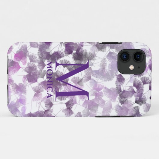 Abstracte Floral Girly Paars White Monogram Naam Case-Mate iPhone Case (Achterkant (horizontaal))