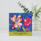 Abstracte Floral Happy Birthday Custom Message Kaa Kaart (Staand voorkant)