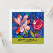 Abstracte Floral Happy Birthday Custom Message Kaa Kaart (Voorkant / Achterkant in situ)