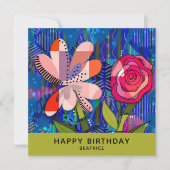 Abstracte Floral Happy Birthday Custom Message Kaa Kaart (Voorkant)