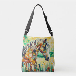 Abstracte Floral Horse Crossbody Bag – Moderne Kun Tas