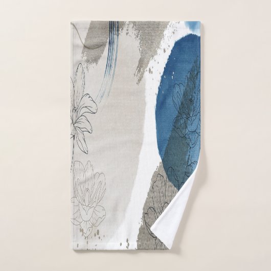 Abstracte Floral in Blue en Taupe Bad Handdoek (Handdoek)