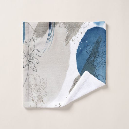 Abstracte Floral in Blue en Taupe Bad Handdoek (Wasdoekje)