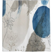 Abstracte Floral in Blue en Taupe Douchegordijn (Voorkant)