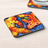 Abstracte Floral Koi Vis Sinaasappel Geel Rood Bla Bier Onderzetter (Linkerzijde)