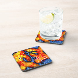 Abstracte Floral Koi Vis Sinaasappel Geel Rood Bla Bier Onderzetter