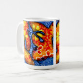 Abstracte Floral Koi Vis Sinaasappel Geel Rood Bla Koffiemok (Voorkant links)