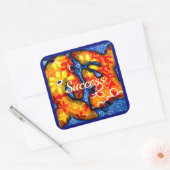 Abstracte Floral Koi Vis Sinaasappel Geel Rood Bla Vierkante Sticker (Envelop)