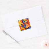 Abstracte Floral Koi Vis Sinaasappel Geel Rood Bla Vierkante Sticker (Envelop)