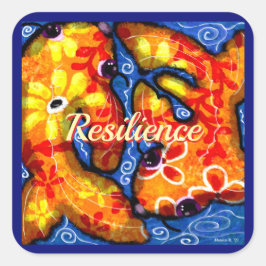 Abstracte Floral Koi Vis Sinaasappel Geel Rood Bla Vierkante Sticker