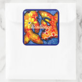 Abstracte Floral Koi Vis Sinaasappel Geel Rood Bla Vierkante Sticker (Tas)