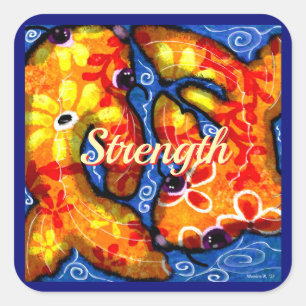 Abstracte Floral Koi Vis Sinaasappel Geel Rood Bla Vierkante Sticker