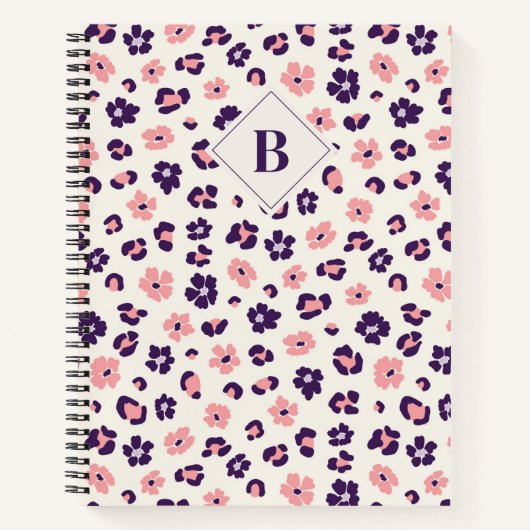 Abstracte Floral Leopard Animal Print Monogram Notitieboek (Voorkant)