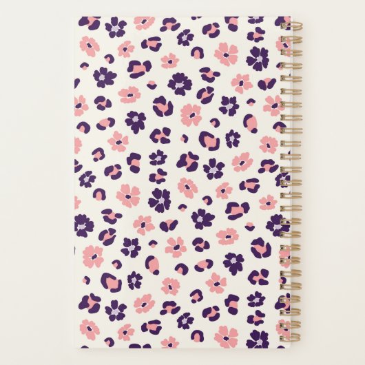 Abstracte Floral Leopard Animal Print Monogram Planner (Achterkant)