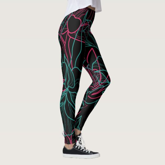 Abstracte Floral Line Art Pattern Design Leggings (Rechts)