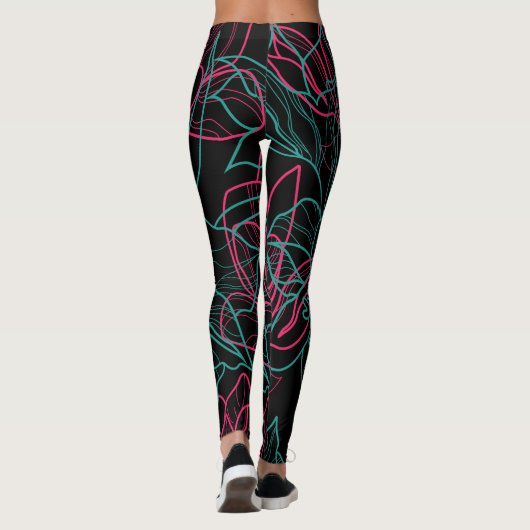 Abstracte Floral Line Art Pattern Design Leggings (Achterkant)