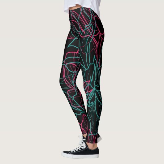 Abstracte Floral Line Art Pattern Design Leggings (Links)