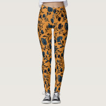 Abstracte Floral Mustard en Blue Chic-Leggings