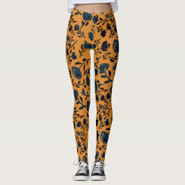 Abstracte Floral Mustard en Blue Chic-Leggings Leggings
