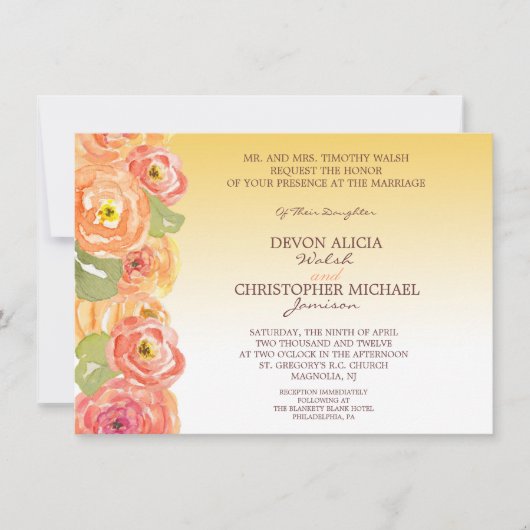 Abstracte Floral Ombre Fall Wedding Invite Kaart (Voorkant)