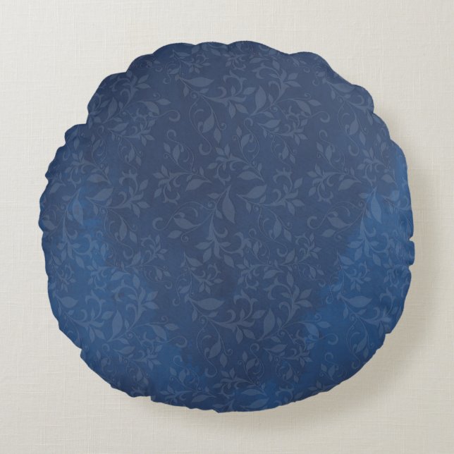 Abstracte Floral op de achtergrond van de Navy Blu Rond Kussen (Voorkant)