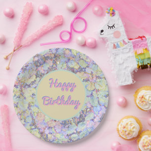 Abstracte Floral, pastelkleuren/Happy Birthday Papieren Bordje